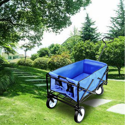 Vagone pieghevole blu portatile che fa un'escursione vagone piegante resistente a quattro ruote