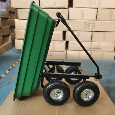 La gomma pneumatica dell'autocarro con cassone ribaltabile del giardino della maniglia 350-4 a 10 pollici singolo spinge la carriola della capacità 75L
