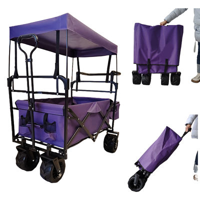 Canopy per carrelli pieghevoli per campeggio all'aperto a maniglia regolabile in alto ruota larga viola