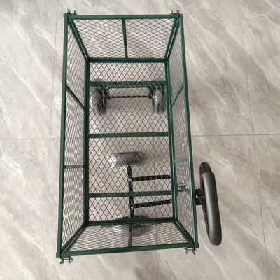 Carrello a maglia da giardino ripiegabile, spighe metalliche, quattro ruote gonfiabili in gomma