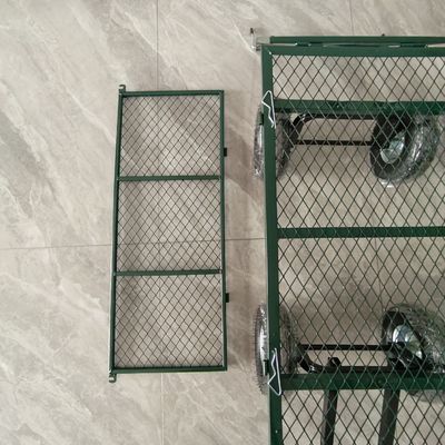 Carrello a maglia da giardino ripiegabile, spighe metalliche, quattro ruote gonfiabili in gomma