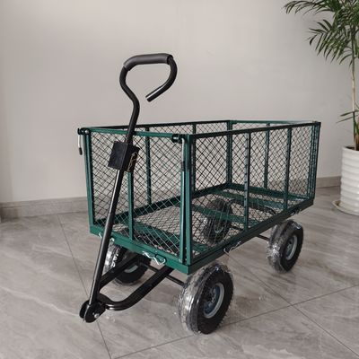 Carrello a maglia da giardino ripiegabile, spighe metalliche, quattro ruote gonfiabili in gomma